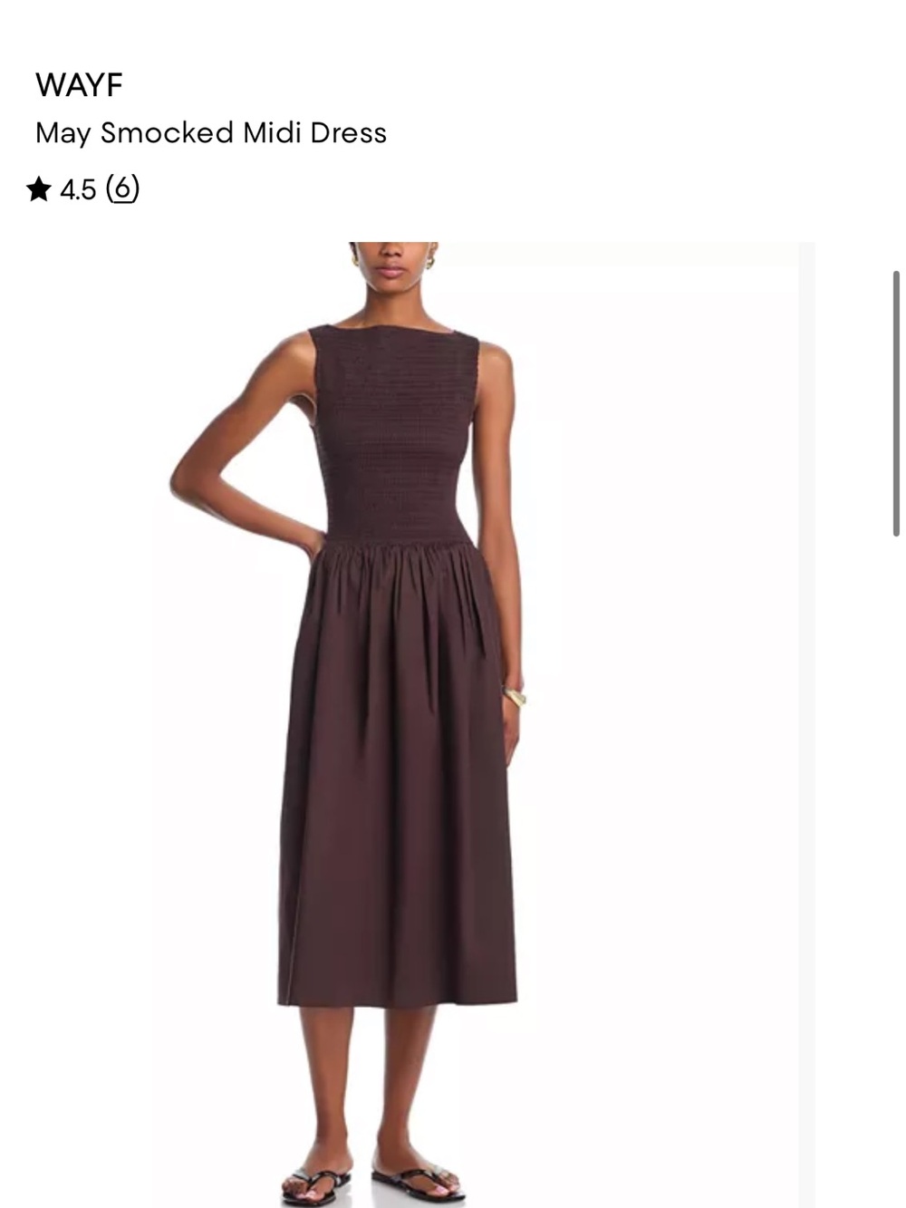 Wayf Sleeveless Smocked Midi Dress in Dark Brown
